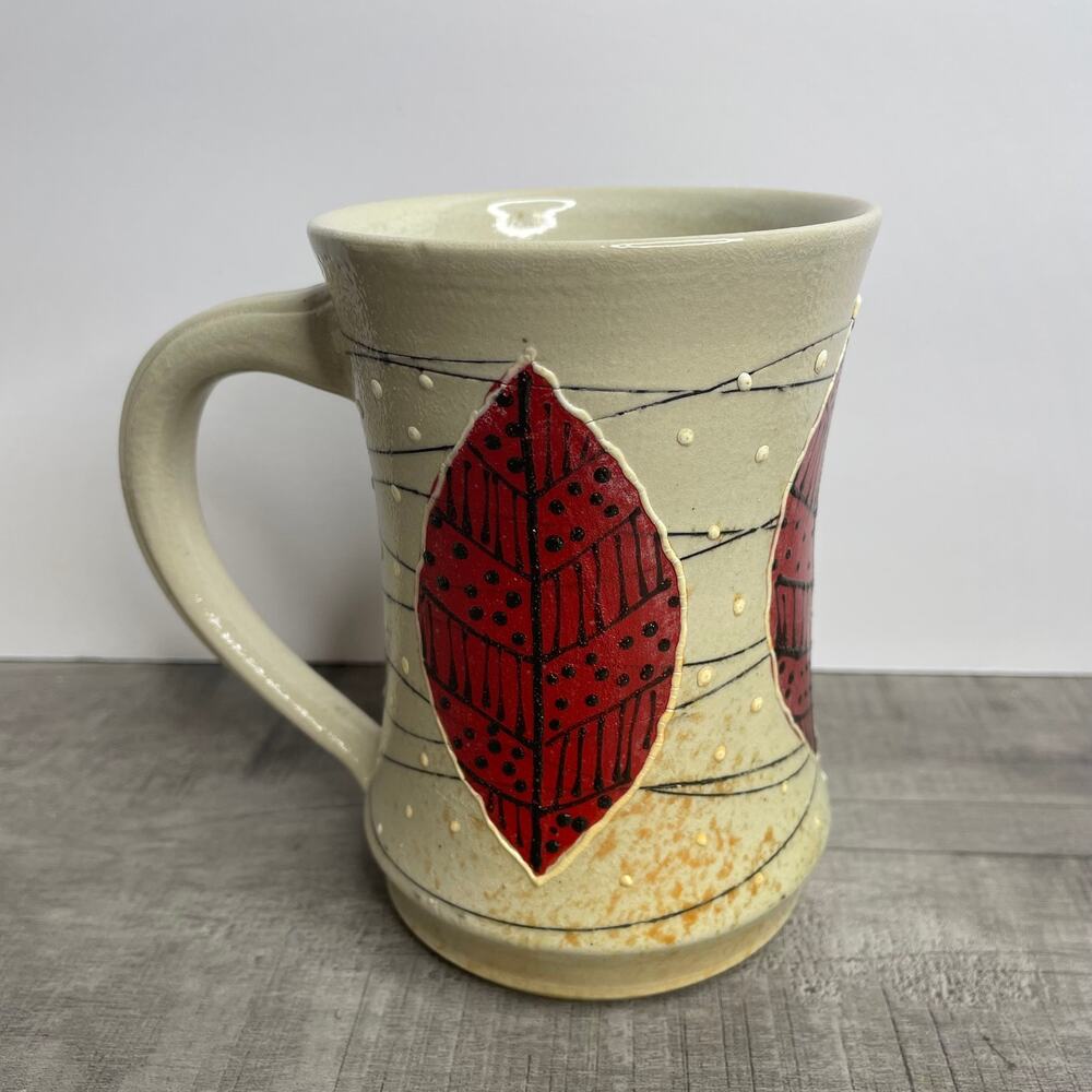 Vintage STEPHANIE KING Studio Art Pottery Creme Burgundy Tribal Leaf